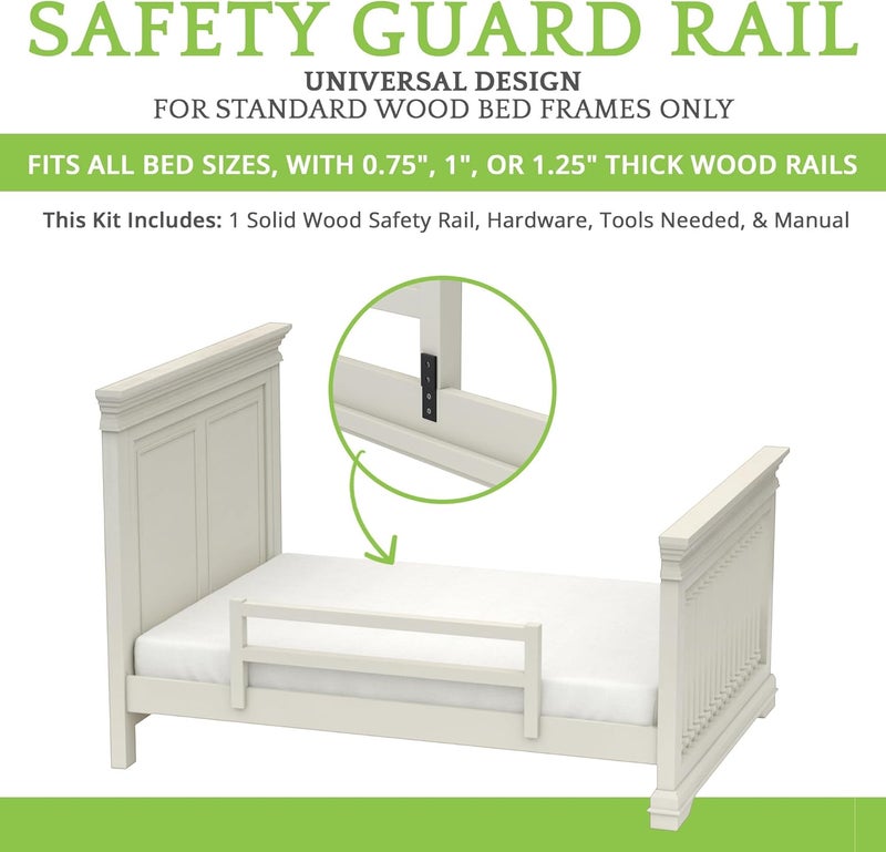 CC KITS Safety Guard Rail for Baby, Kids, and Children - Solid Wood Safety Bed Rail for Toddlers - Easy Installation - Premium Protection for Bunk, Twin, Full, Queen and King Size Beds - (Vintage White) - Image 2